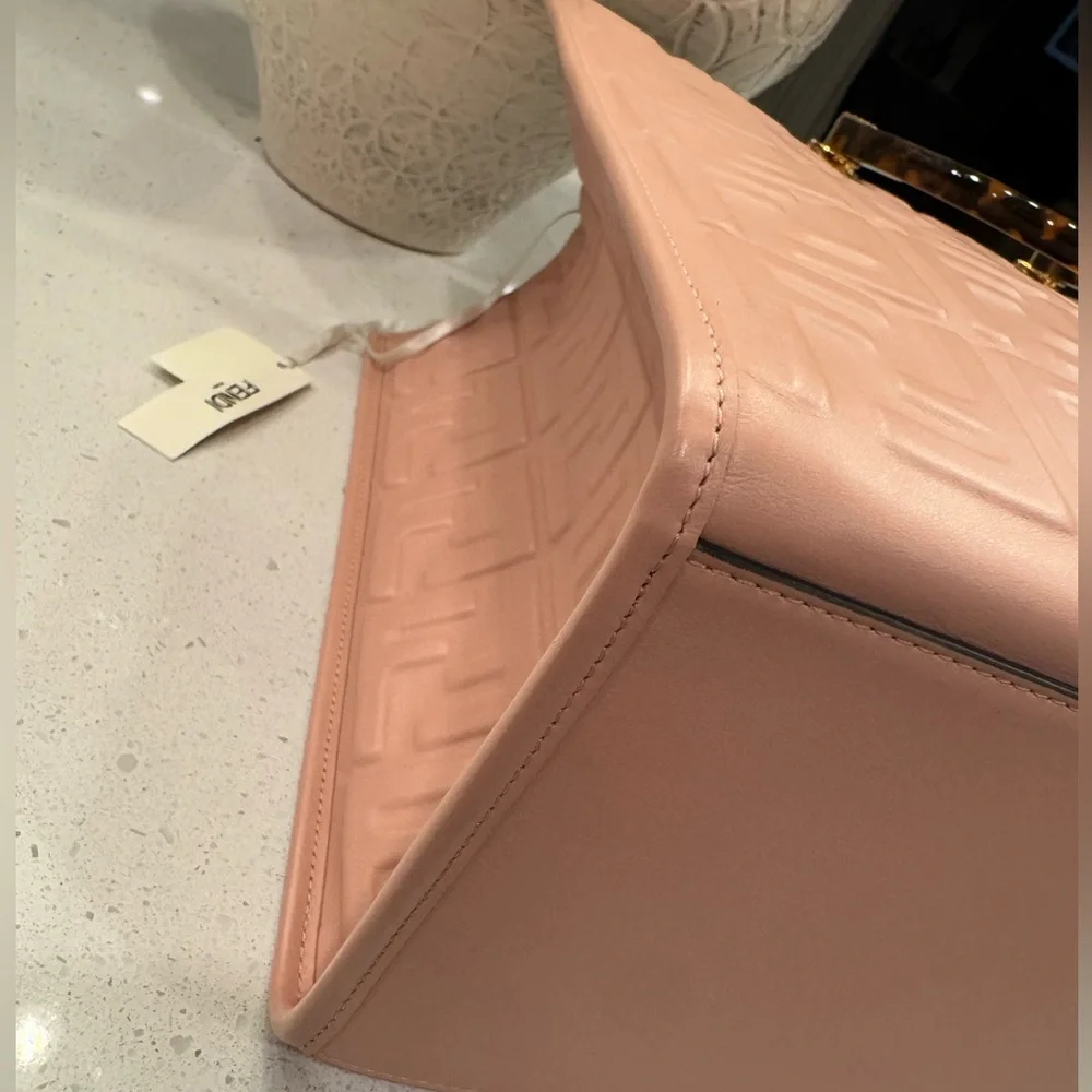 FENDI SUNSHINE EMBOSSED FF LEATHER TOTE BAG + charm - Picture 10 of 10